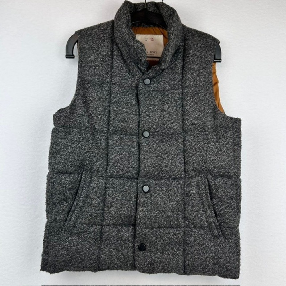 Zara Puffer Vest Charcoal Grey Tweed Quilted Boys Size 7/8
